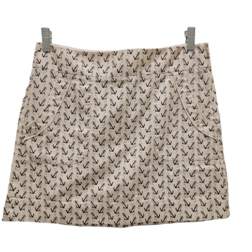 J. Crew Anchor Print Black White Cotton Mini Skirt Size 6 Coastal Nautical Yacht